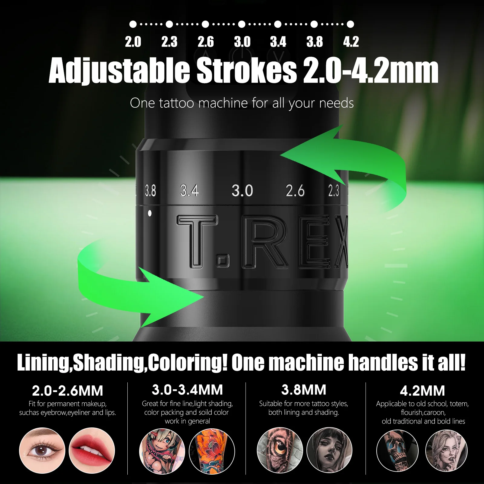 Tattoo Kit T-Rex Cordless Tattoo Pen Kit Permanent Makeup Machine Adjustable 7 Stroke Length Power Gun tattoo supplies tattoo kit