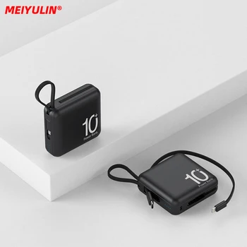 10000mAh Mini Portable Power Bank Fast Charging External Auxiliary Battery Built-in TYPE-C Cable for iPhone 14 13 Samsung Xiaomi