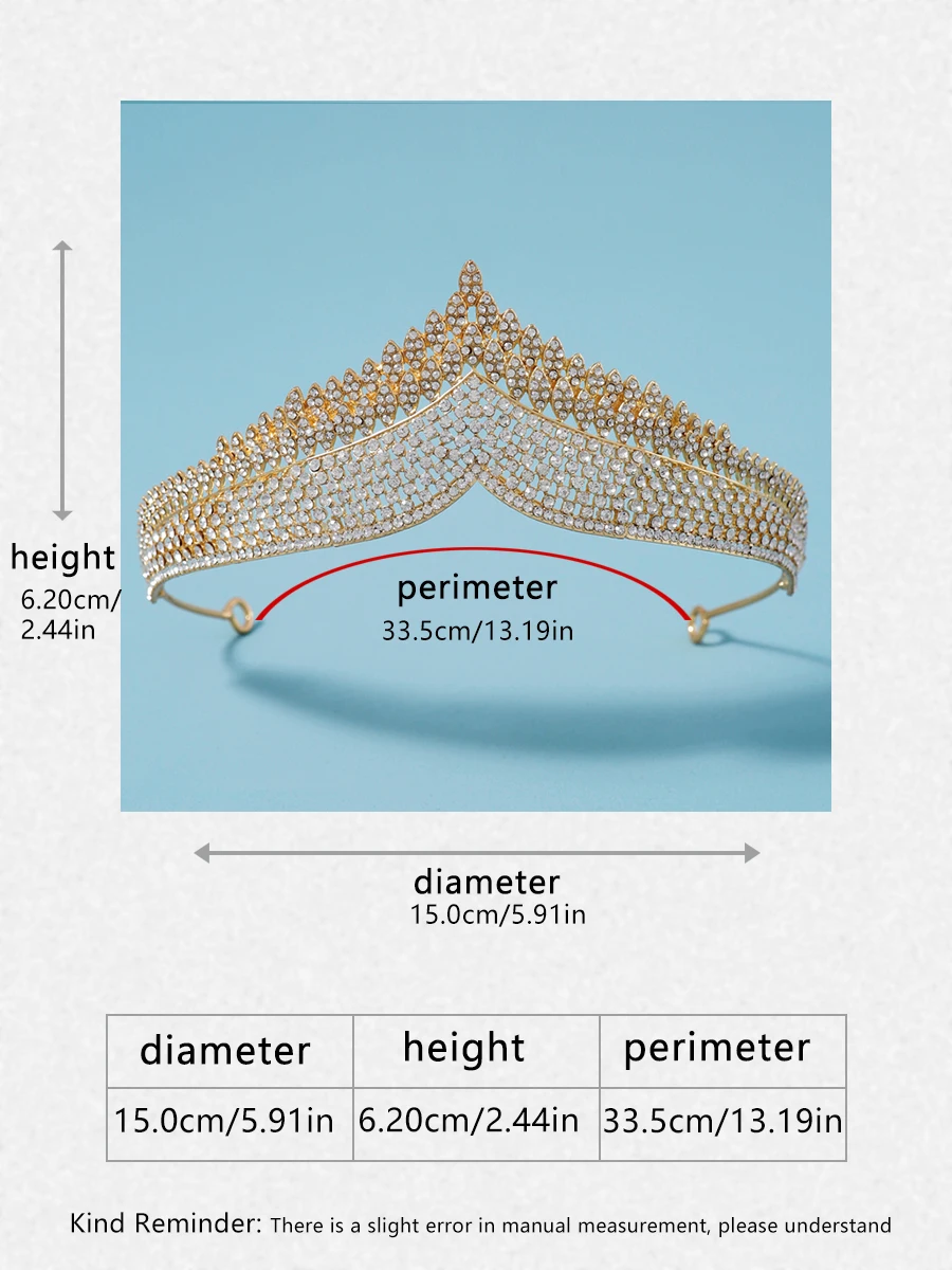 Brautkrone Goldene Hochzeit Haarschmuck Kristall Strass Braut Hochzeit Tiaras und Kronen Kopfschmuck Diadema Haarschmuck – Detail 7