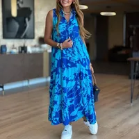 שמלות נשים חולצה קז'ואל עם צווארון כפתור שמלת משרד הדפס כיס פליסה שמלת מסיבה נשים ללא שרוולים שמלת קיץ מרווחת 4