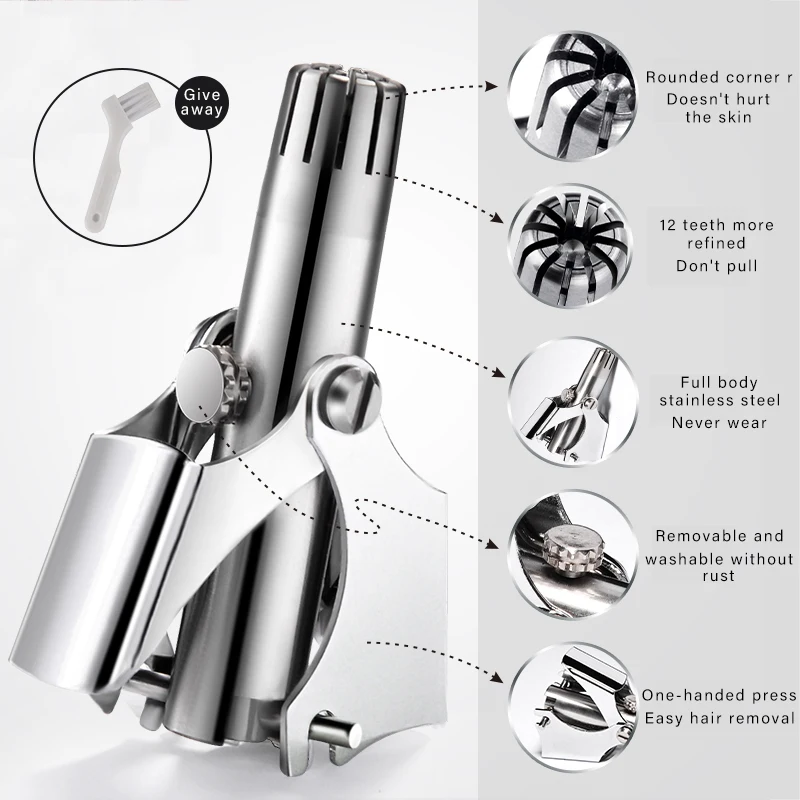 

Nose Hair Trimmer for men Stainless Steel Manual Trimmer for Nose Razor Shaver Washable Portable Nose Ear Hair Trimmer Metal