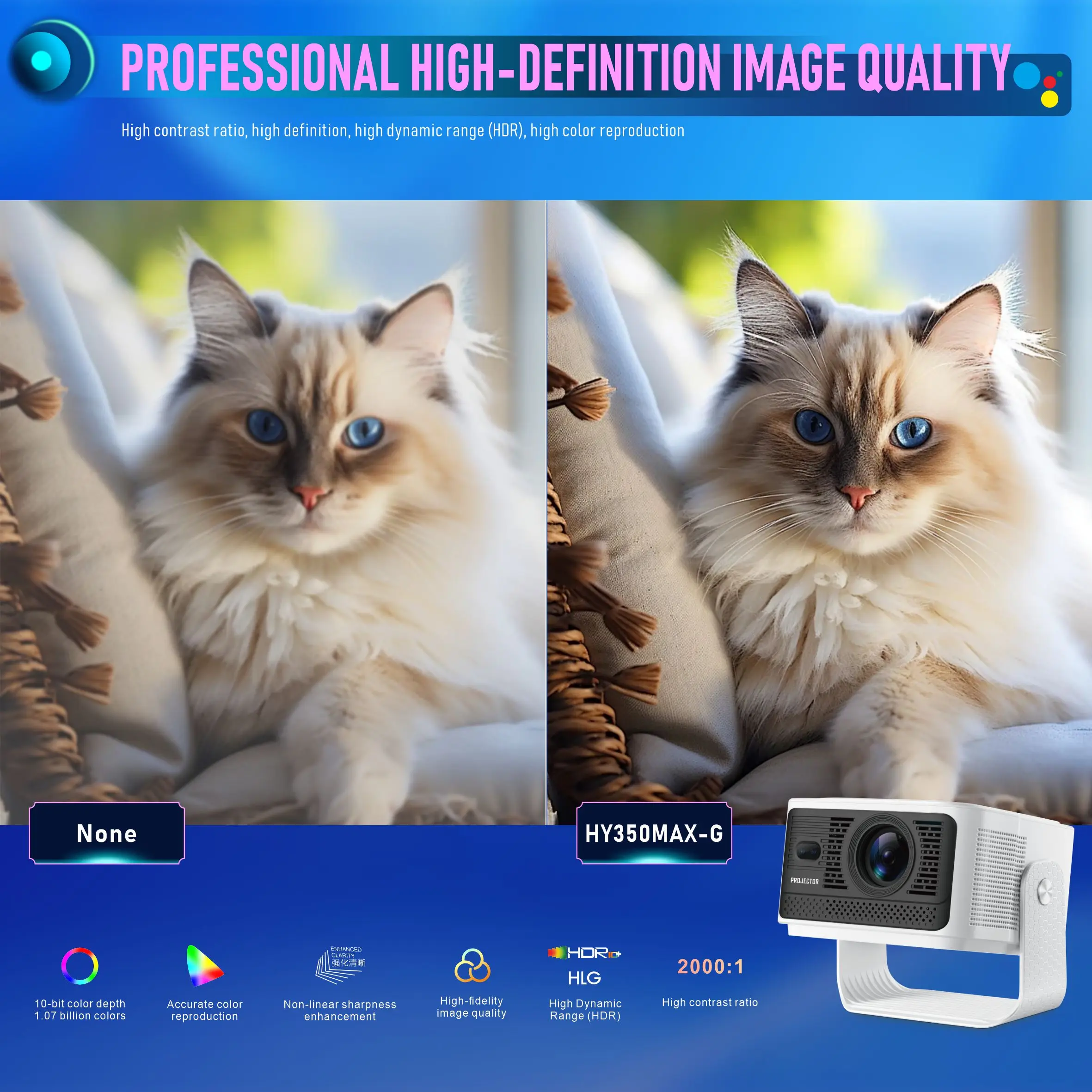 벨렉 HY350 MAX 구글 GTV 900ANSI 8K 네이티브 1080P 빔 프로젝터 HDR10 돌비 휴대용 극장 자동 초점 안드로이드14 프로젝터