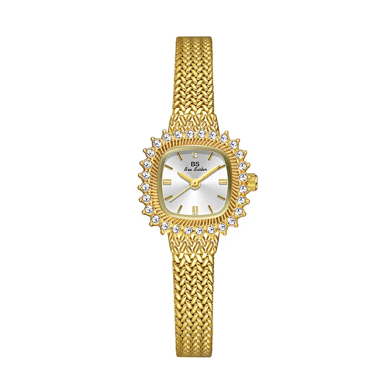 Women's Luxury Crystal Bracelet Watches Fashion Retro Gold Silver Ladies Quartz Wristwatch Mesh Alloy Female Watch Small women watches electronic watch