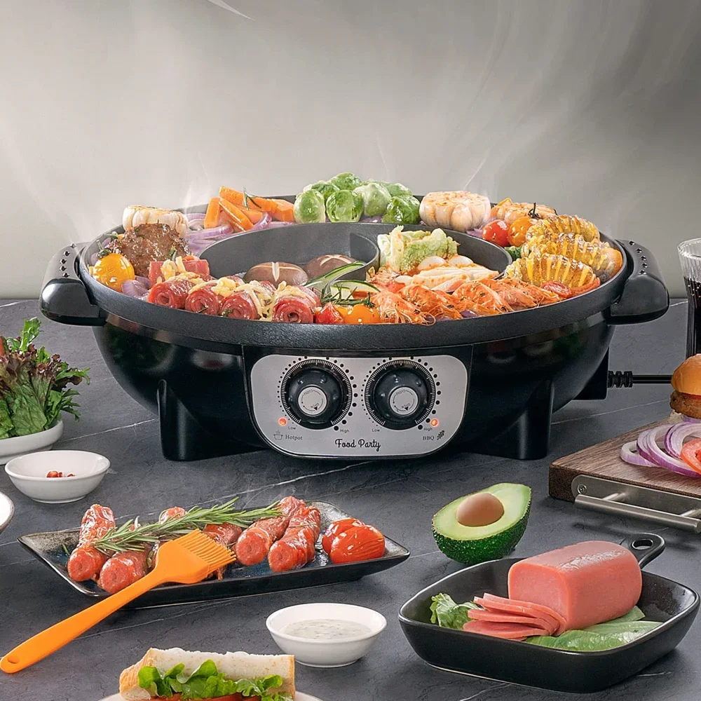 Bbq Hot Pot Barbecue Electric Dish Multifunction Big Non-stick Hot Pot Food  4l Home Platter Meat Fondue Chinoise Kitchen Dining - Chinese Hot Pot -  AliExpress