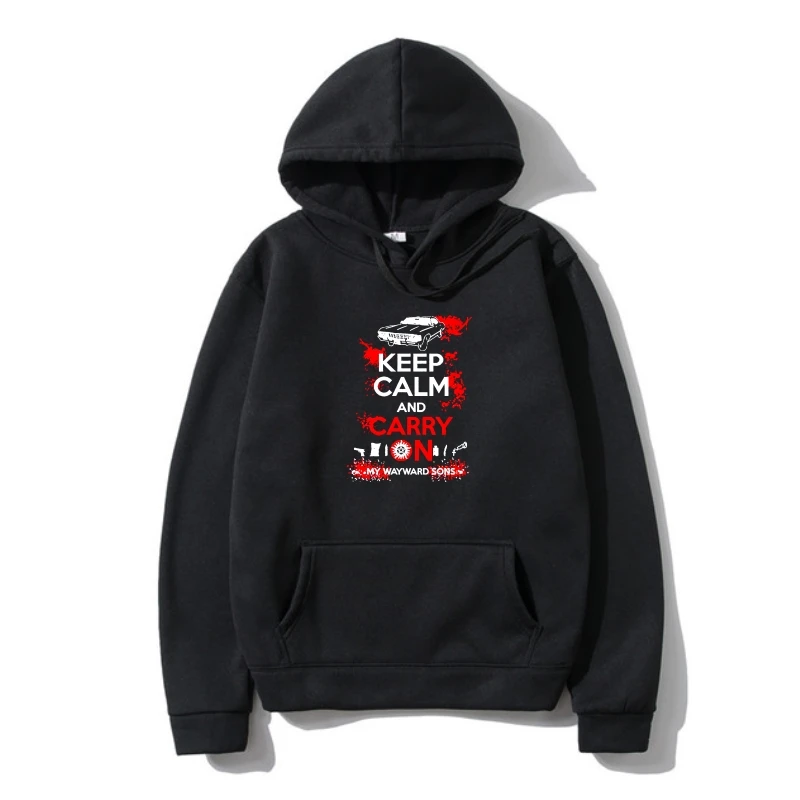 

Fleeceted Supernatural - Keep Calm And Carry On Outerwear Men 2022 Warm Kawaii Women Hoodys Hoody Outerwear