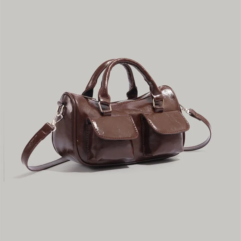 JIAERDI Retro Handle Coffee Bowling Bag For Women Pu Leather Pocket Y2k Bags Ladies Vintage Messenger Bag Luxury Designer Bags