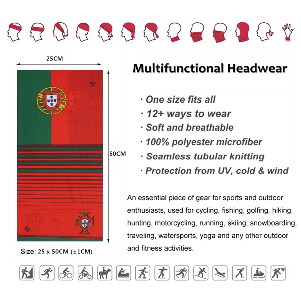 Portugal Flag Bandanas Outdoor Sports Hiking Camping Cycling Face Mask Tube Scarf Portuguese Windproof Neck Gaiter Balaclava