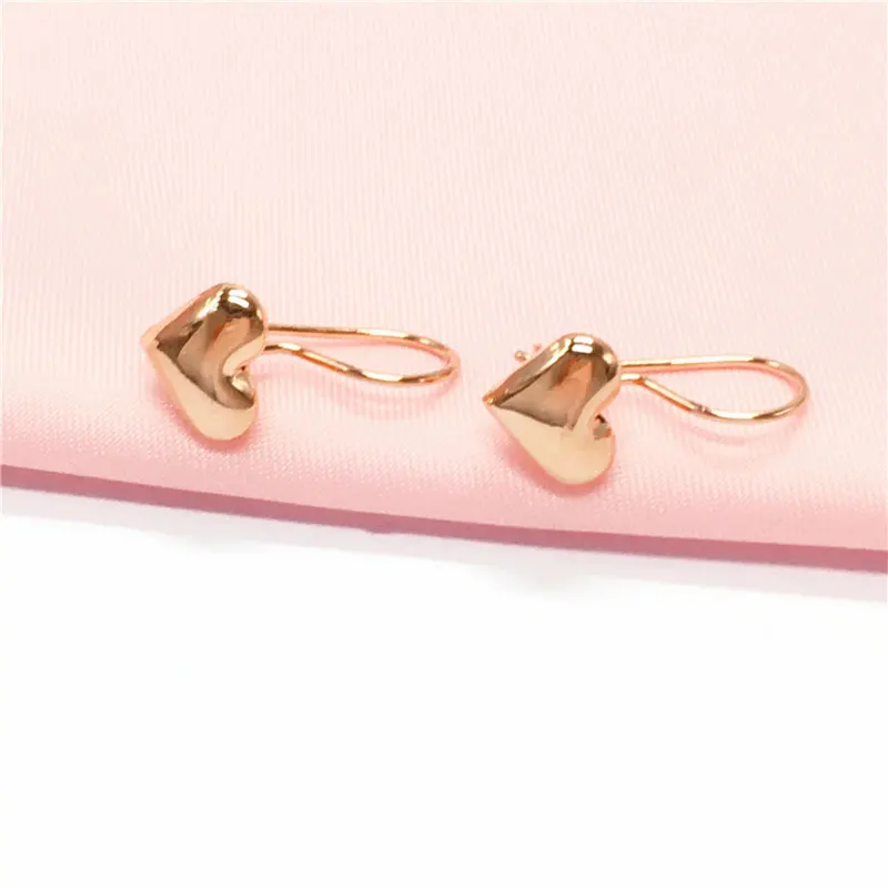 

585 purple gold plated 14K rose gold simple glossy heart shaped earrings for women classic charm fashion ear buckle jewelry