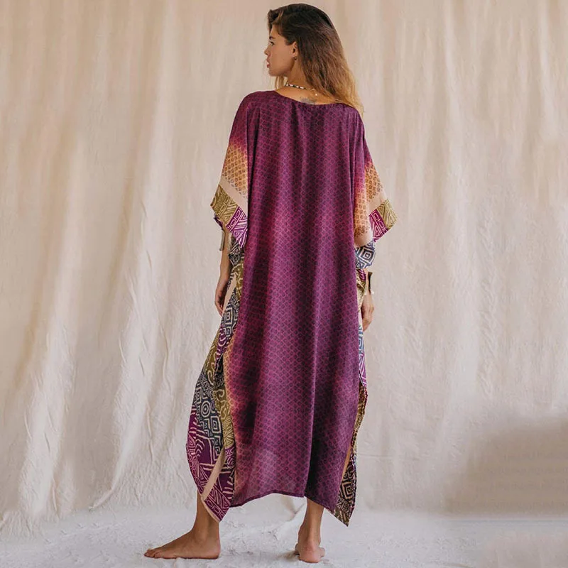 Kaftan Dresses for Women Side Split Caftan Bathing Suit Cover Up Casual Long Beach Loungewear Dress 2