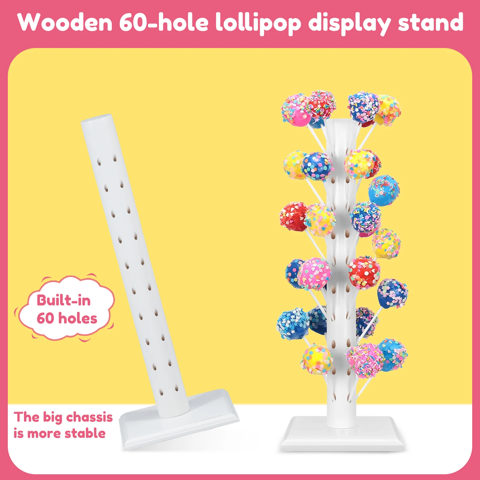 60 Holes Wood Lollipop Stand Filled Lollipop Display Stand Decorative Candy Table Holder for Baby Showers Anniversaries Party 3