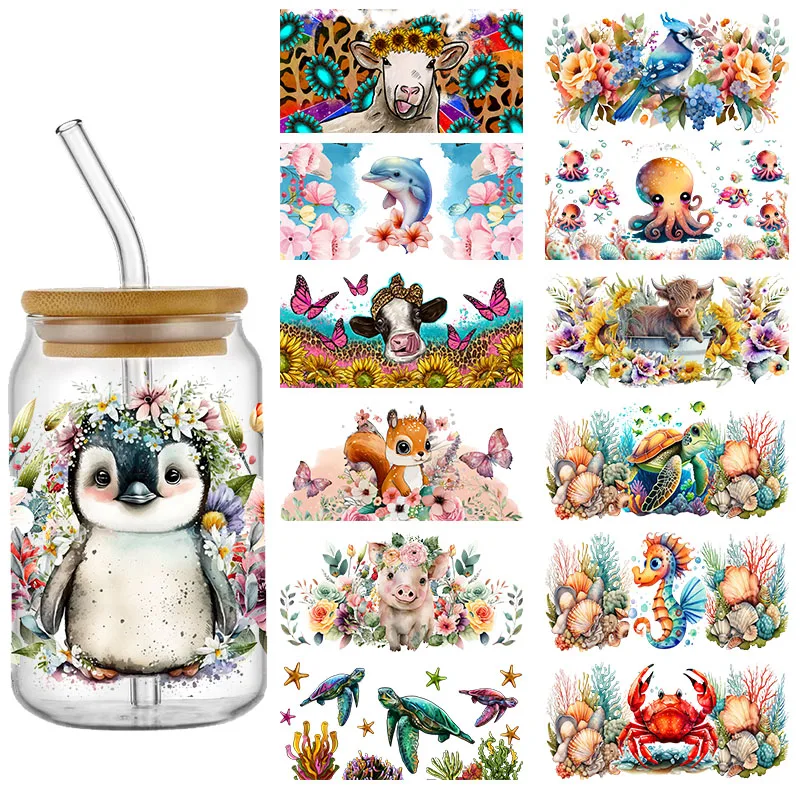 

UV DTF Transfer Sticker Animal Theme For The 16oz Libbey Glasses Wraps Cup Can DIY Waterproof Easy To Use Custom Decals