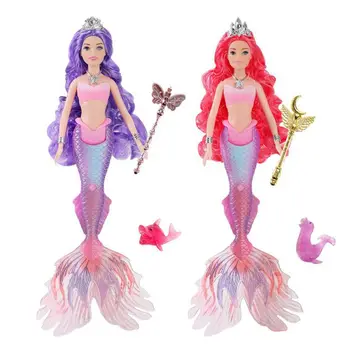 Mermaid Dolls Music Lighting Kids Toys Colorful Doll Body Pink Blue Red Purple Hair Miniature Accessories For Children DIY Game 1