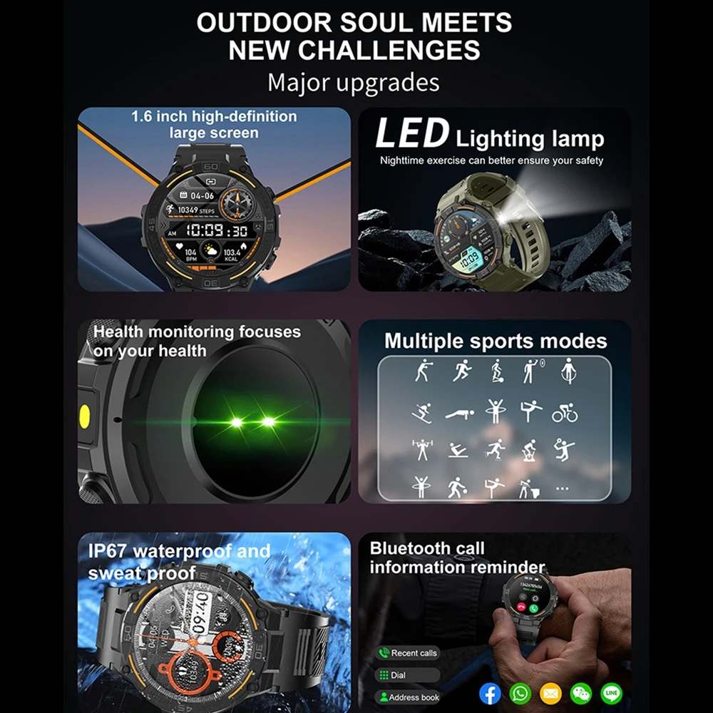 Outdoor Smartwatch GPS Sports Fitness Waterproof Bluetooth Call LED Lights 1 for Xiaomi smart watch