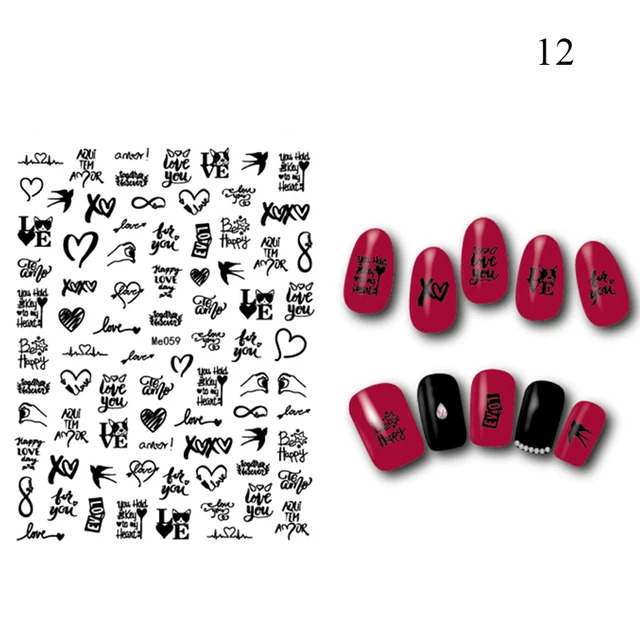 12 Designs To Choose 3D Nail Sticker Design Logo Brand Signature Small