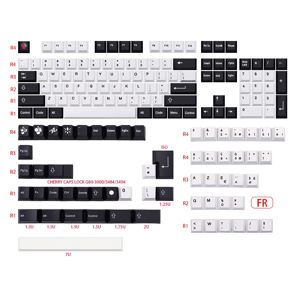 preto branco pbt tintura subb keycap cherry