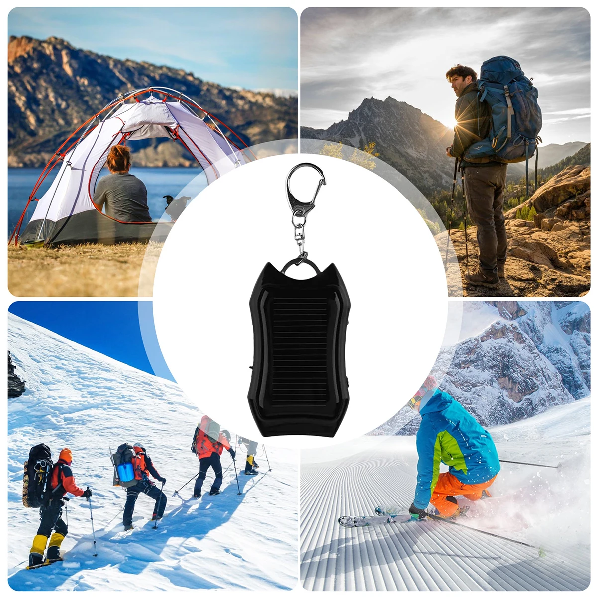 Solar Power Bank Keychain 1200mAh Solar Charger Keychain with 3 LED Mini Portable Panel Charger Camping Survival Emergency battery charger