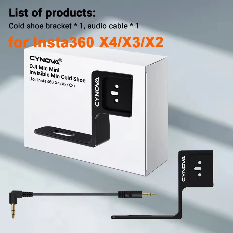 ZLiT Staffa di estensione per microfono per fotocamera Insta360 X4/X3/X2 compatibile con DJI Mic 2 Supporto per microfono con cavo audio (nero