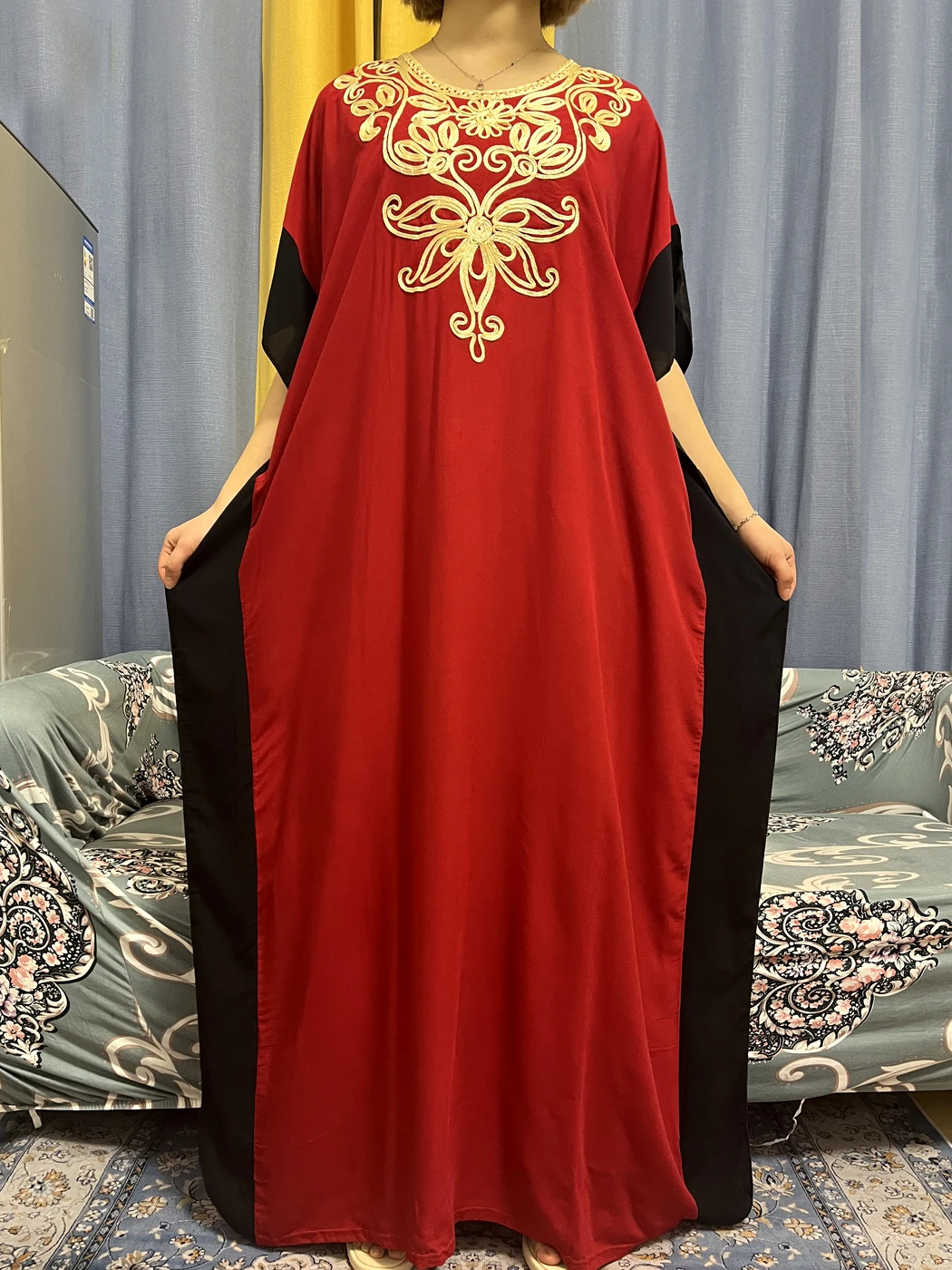 Muslim Traditional Cotton Abayas For Women 2023 Dubai Pure Splice Color Applique Short Sleeve African Dresses With Hijab Scarf