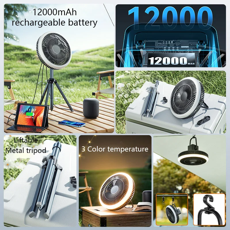 Remote Control Camping Electric Fan Auto Rotary Usb Rechargeable Ceiling Fan  Portable 10000mah Power Bank Air Cooler Tent Lamp - Fans - AliExpress