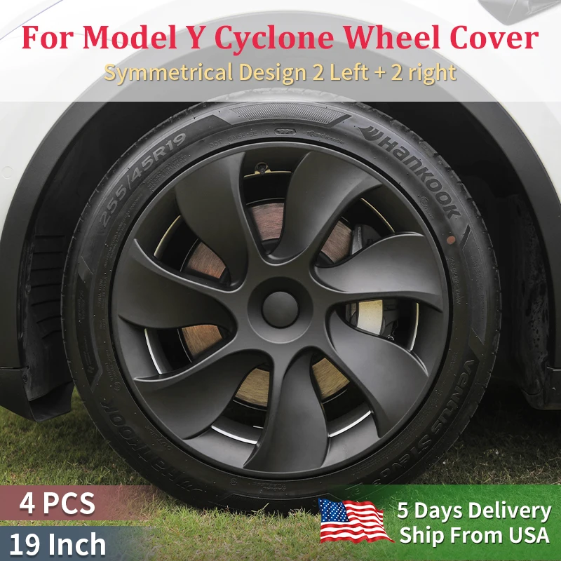 Wheel Hub Covers Wheel Hub Caps 4PCS Wheel Cap Design Tesla Model Y 19 Inch Right＆Left Hubcaps Cyclone Cover Wheel Cover Replacement Accessories