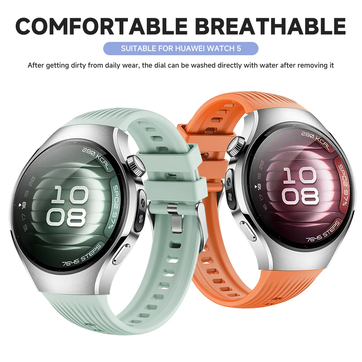 Breathable Silicone Sport Strap - No Gaps Elastic Smartwatch Band