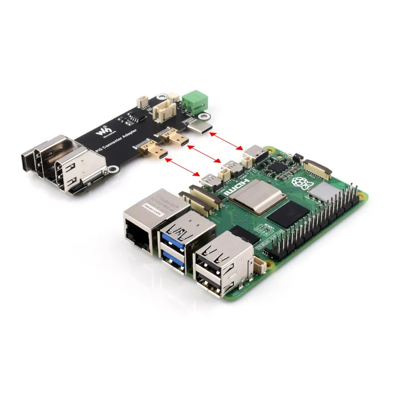 Micro HDMI-compatible to HDMI-c Multifunctional Adapter for Raspberry Pi 5 / 4B Two Power Supply Methods Dual 4K Output - 4