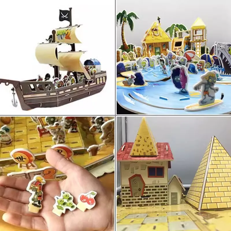 Plants vs. Zombies 3D Puzzle Paper Model Assembly Building Blocks Toys PVZ Scene Puzzle DIY Kids Gifts
