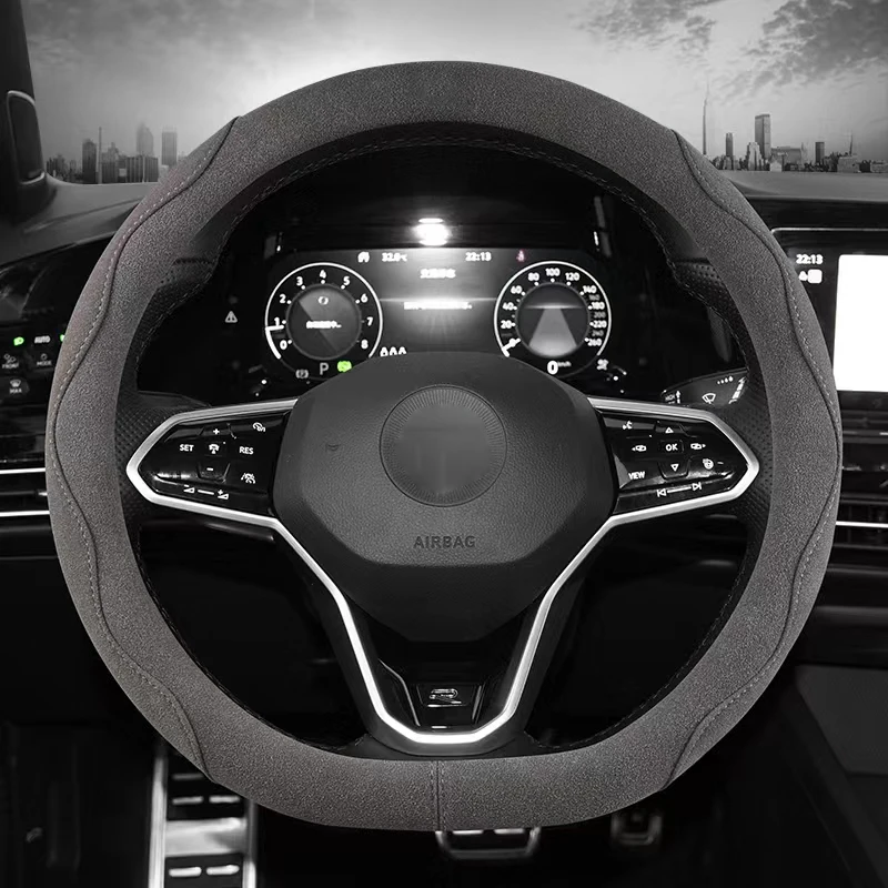 D Shape Suede Cow Leather Car Steering Wheel Cover For Vw Jetta 6 2017-2019 Golf 7 Scirocco Bettle 2012-2019 Tiguan 2020 2022
