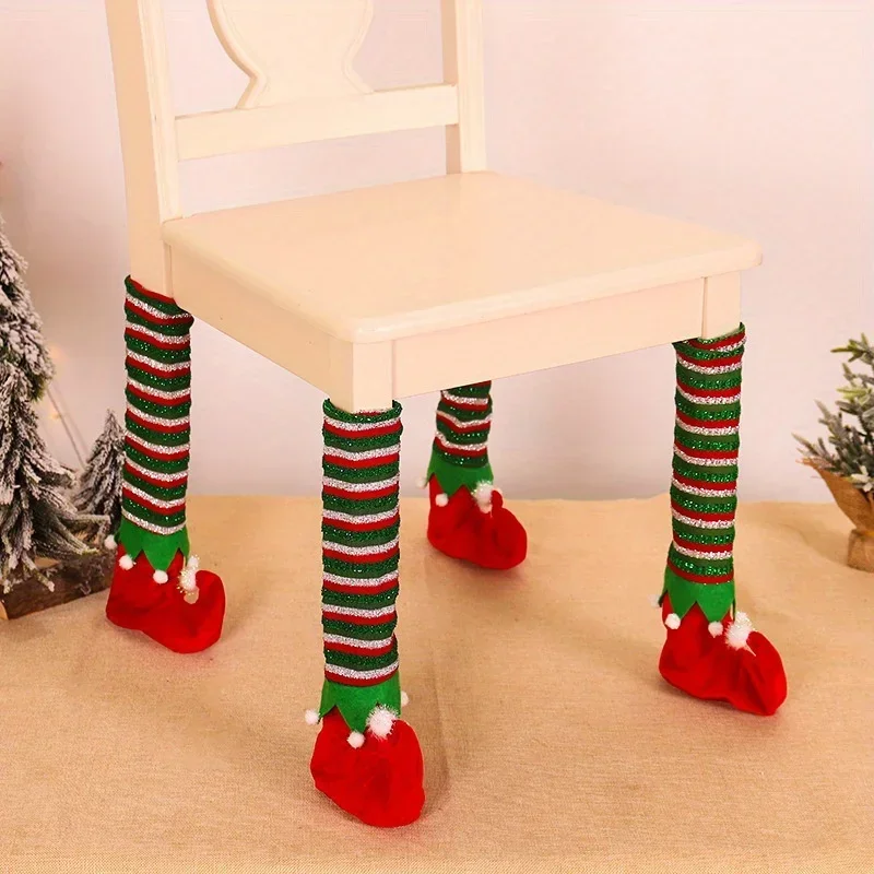 Hot Christmas Table Leg Cover Holiday Chair Stool Decor Cover Family Dining Christmas Decoration Striped Elf Table Foot Cover