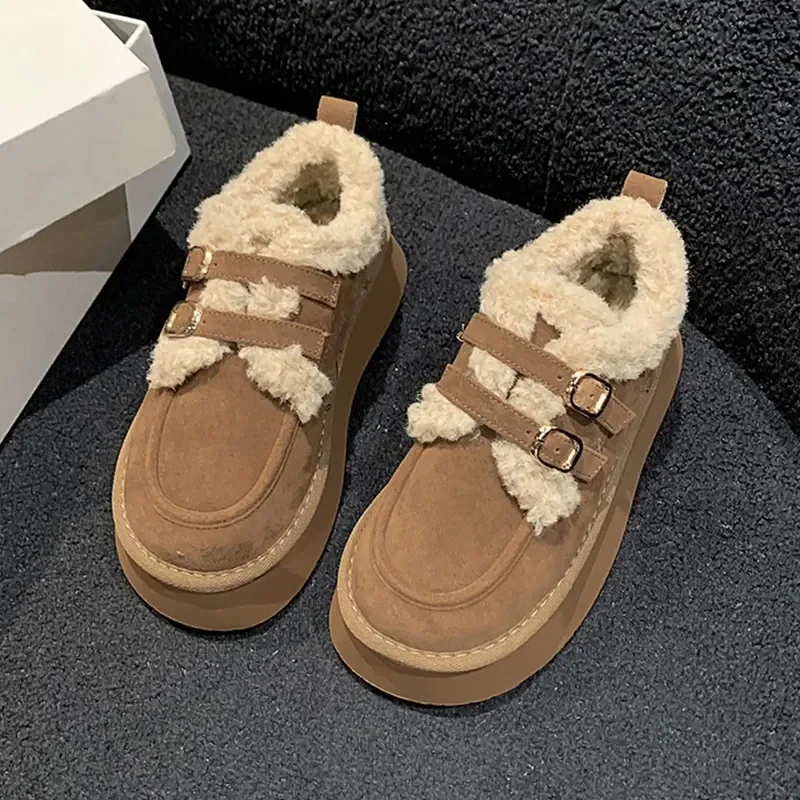 NEW Suede Women Fur Snow Boots 2024 Winter Warm Loafers Shoes New Designer Short Plush Cotton Boots Platform Fashion comfort