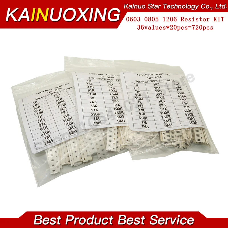 0402 0603 0805 1206 1210 2512 SMD rezistor souprava KAINUOXING smíšený souprava 1K 10K 100K 1R 10R 100R 220R 1% 5%