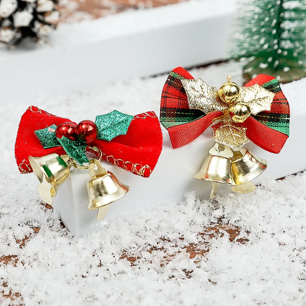 Description Picture 6 of item1/100PCS Mini Bowknot Jingle Bell Christmas Trees Hanging Pendant Small Bow with Bell Ornament Party Gifts New Year Decorations