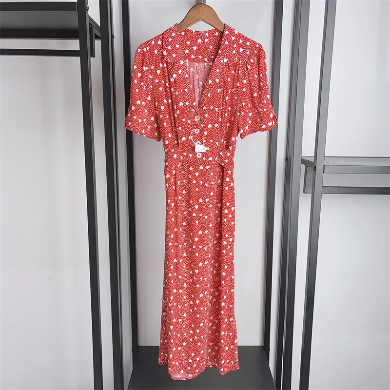 

Robes For Ladies 2024 New Summer Dot Printing Square Collar or Tailored Collar Slim Waist Lace-up Casual Short Sleeve Dress