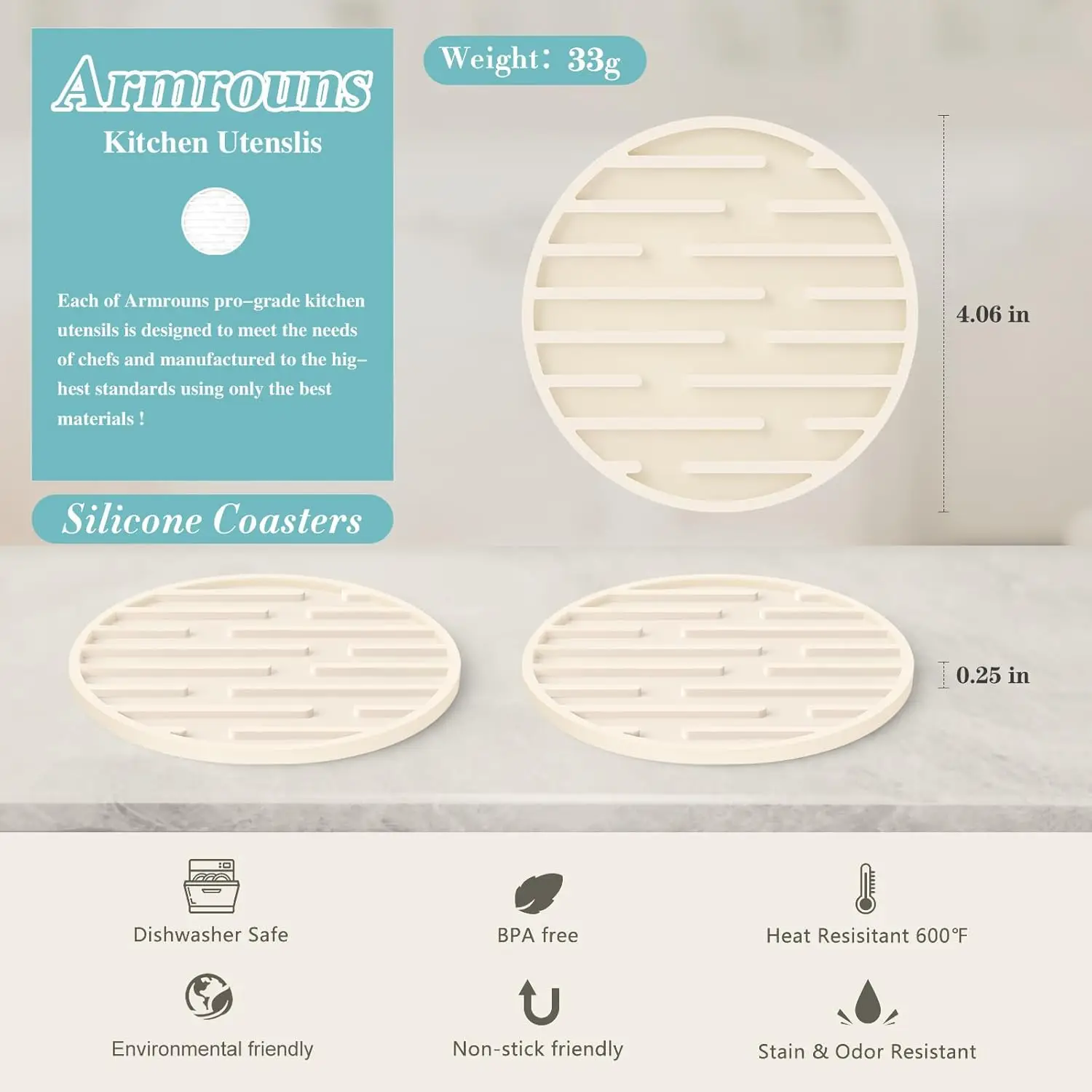 Silicone Coasters for Drinks - Thickened Cup Mat, Heat Resistant 600 Non-Slip Coasters for Coffee Table, Kitchen, Bar