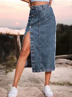 Benuynffy Sexy Streetwear Button Women Skirt Autumn Winter Elegant Denim Skirt Female High Waist Casual Bodycon Long Skirts - Image 2