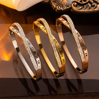 Classic Cross Roman Numeral Bracelet For Women Fashion Stainless Steel Rhinestone Bracelet Casual Party Luxury Jewelry Lady Gift 1