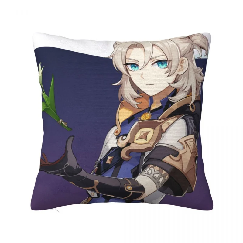 

Genshin Anime Cute Pillowcase Printed Polyester Cushion Cover Decoration Smug Albedo Plaid Throw Pillow Case Cover Home Square