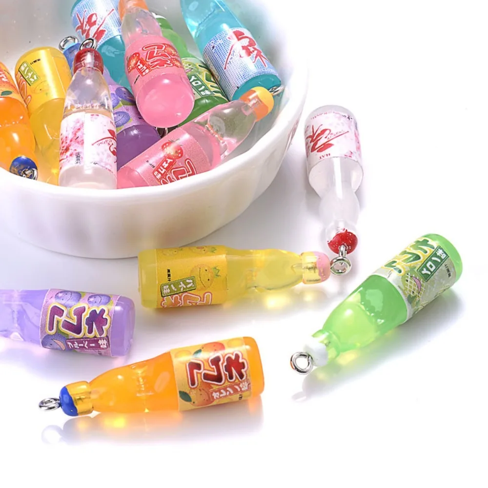 10Pcs Plastic Cola Soda Drinks Beverages Charms Juice Alcohol Lemonade Bottle Resin Pendants for Jewelry Making Mini Crafts