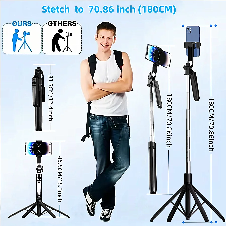 FANGTUOSI 360 &deg; rotating wireless Bluetooth selfie stick tripod,suitable for camera smartphones,with remote controls phone stand