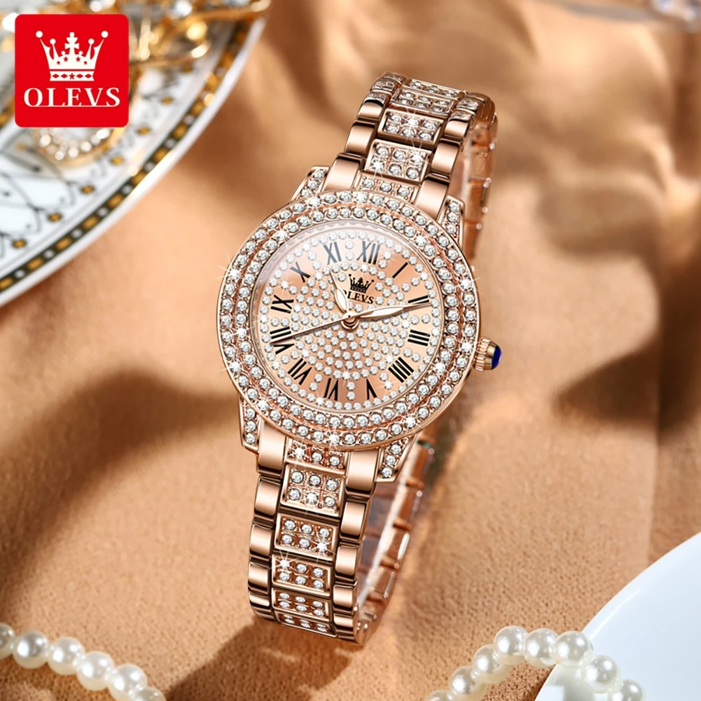 OLEVS 9943 Womens Watch Original Fashion Quartz Watch Roman Inlaid Zircon Dial Reloj Waterproof Luminous  Ladies Watch Box 3
