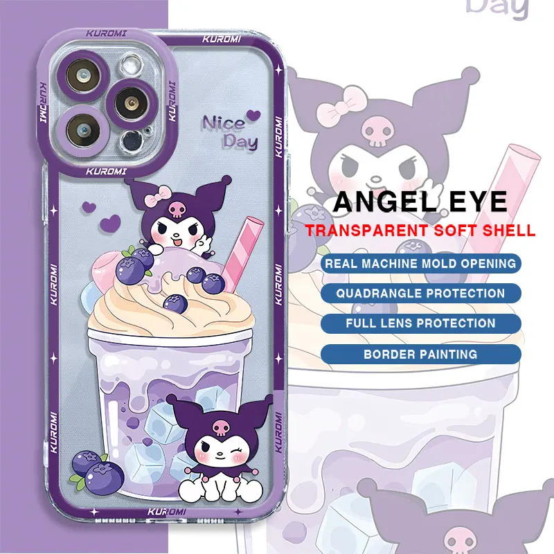 thumbnail image 1 of Case for iPhone 7 8 SE 11 Pro 13 Mini 15 Pro 14 Pro Max 12 XS Max XR Cute Kuromi Cinnamoroll Transparent Soft Cover Coque TPU, 1 of 5