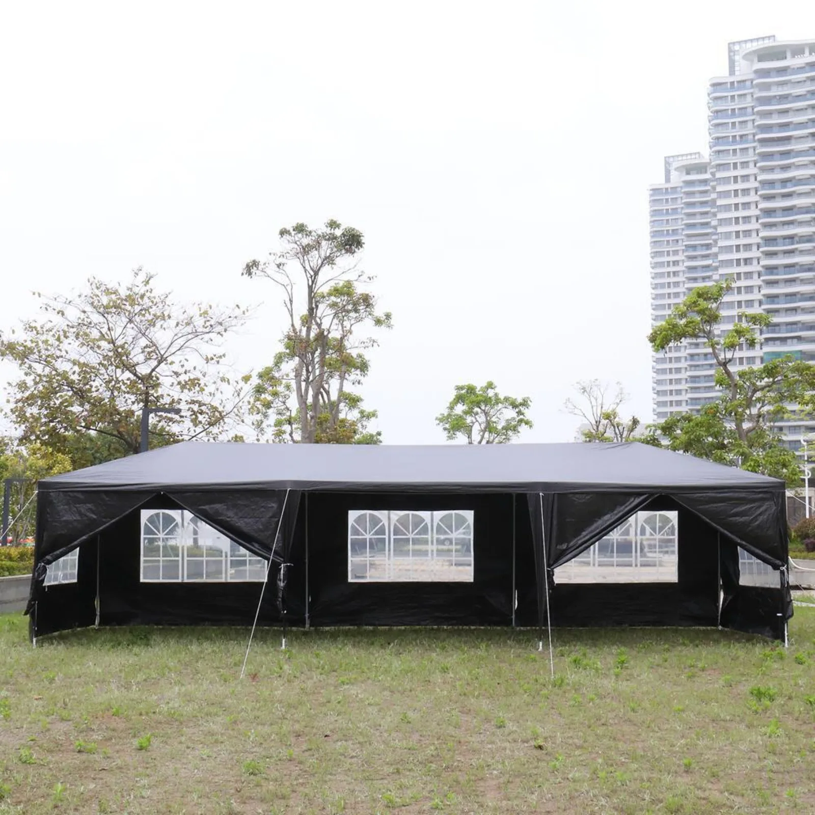 US 10x30 FT Outdoor Party Canopy Tent with 8 Removable Sidewalls, Waterproof Canopy Patio Wedding Gazebo, Black Party Canopy