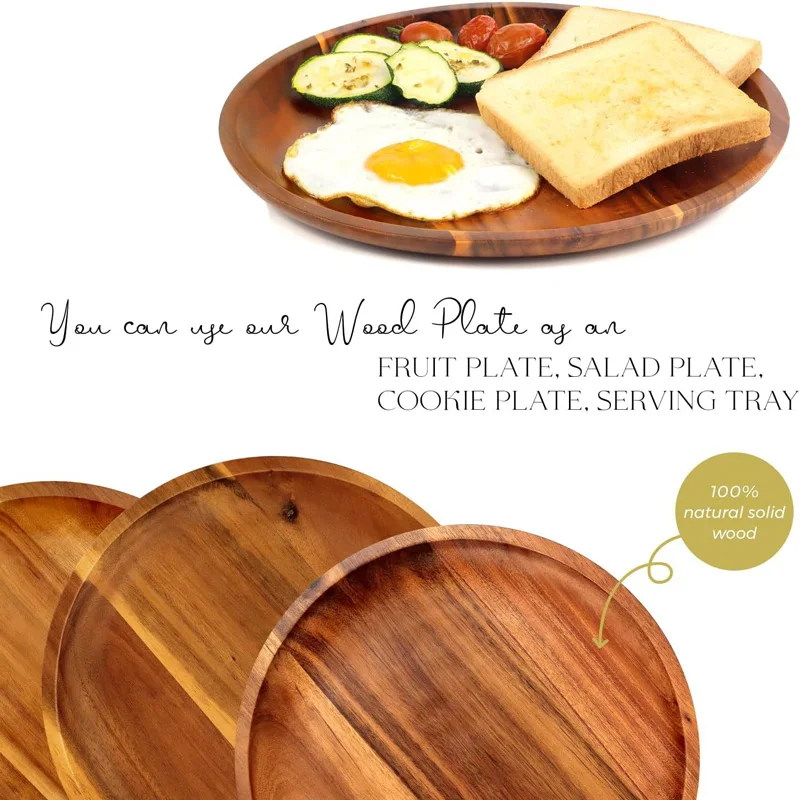 1 Pack Wooden Plate Round Wooden Plate Small Snacks Cake Dessert Plate Dinner Plate Gift Party Kitchen Tableware Accessories