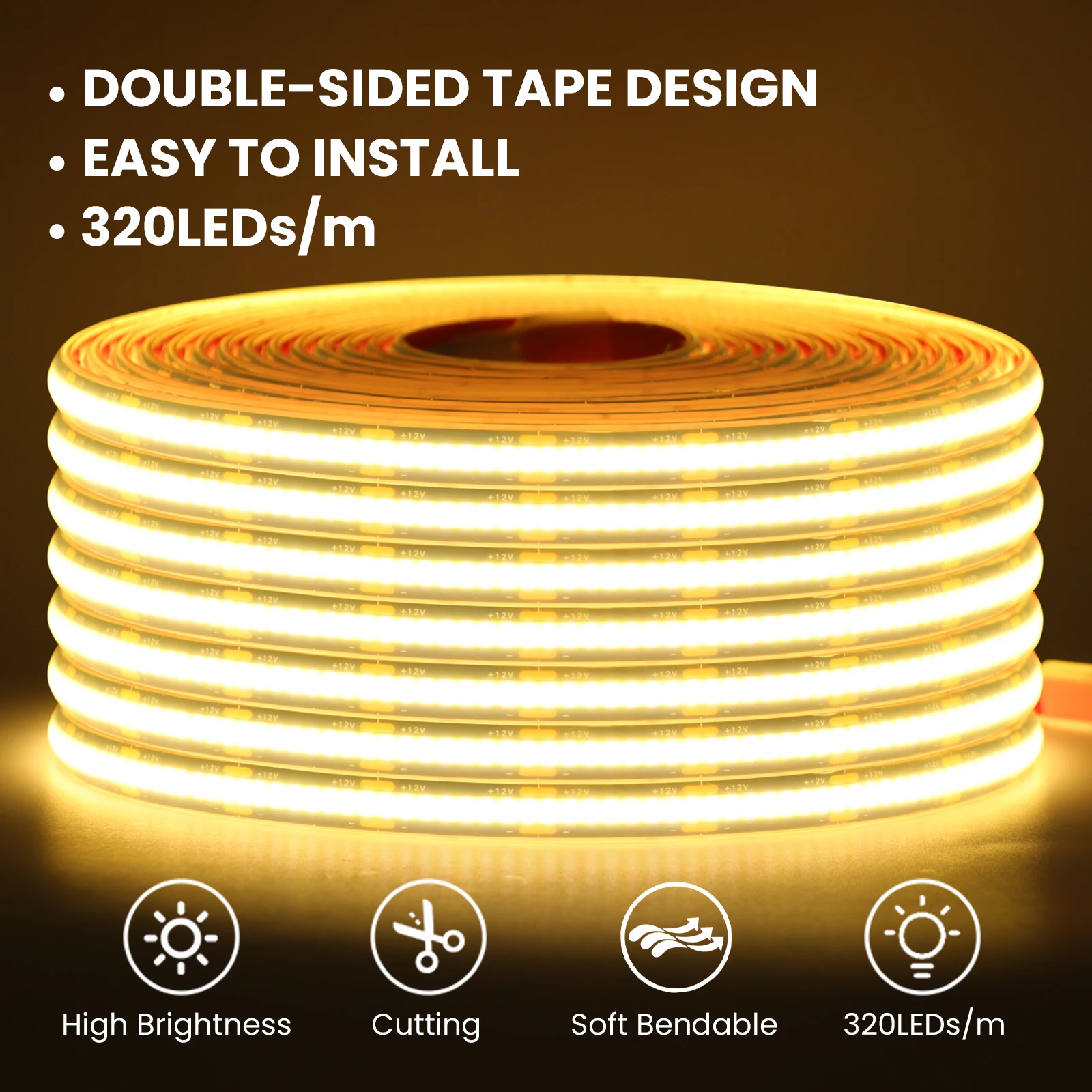 12V 24V COB LED Strip Light DC 320LEDs/M High Density Flexible IP68 Waterproof Outdoor COB S2125643b3a05437c9c51dd6523e5dce8W