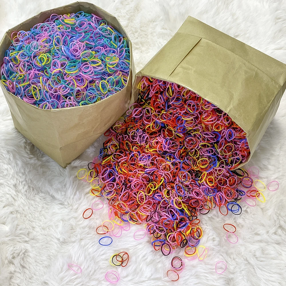 500/1000/2000Pcs Kids Colourful Disposable Hair Ties Rubber Band Girls Hairbands Ponytail Holder Bands Fashion Hair Accessories