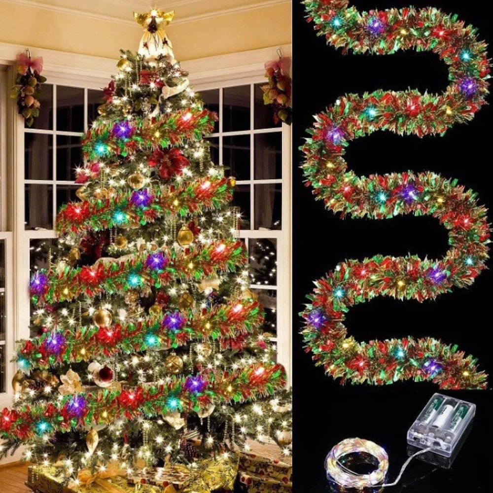 thumbnail image 1 of 5M Tinsel Garland LED Light String Lights Christmas Garland Xmas Tree Hanging Ornaments Metallic Shinny LED Lights Xmas Decor, 1 of 4