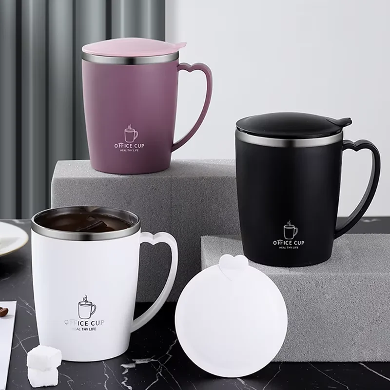 Stainless Steel Cup 350ml Thermos Mug 304 Stainless Steel Coffee Cup Handle Leak-Proof Vacuum Flask Insulated Portable Thermal Water Bottle