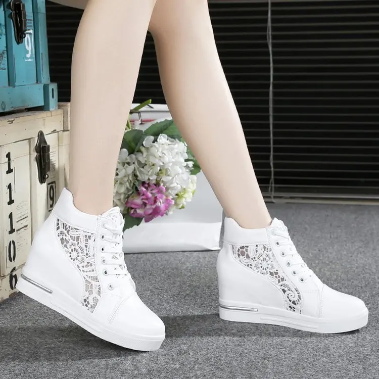 Vrouwen Wedge Platform Rubber Brogue Leer Lace Up Hoge Hak Schoenen Wees  Teen Toenemende Klimplanten Wit Zilver Sneakers|Sneakers voor vrouwen| -  AliExpress