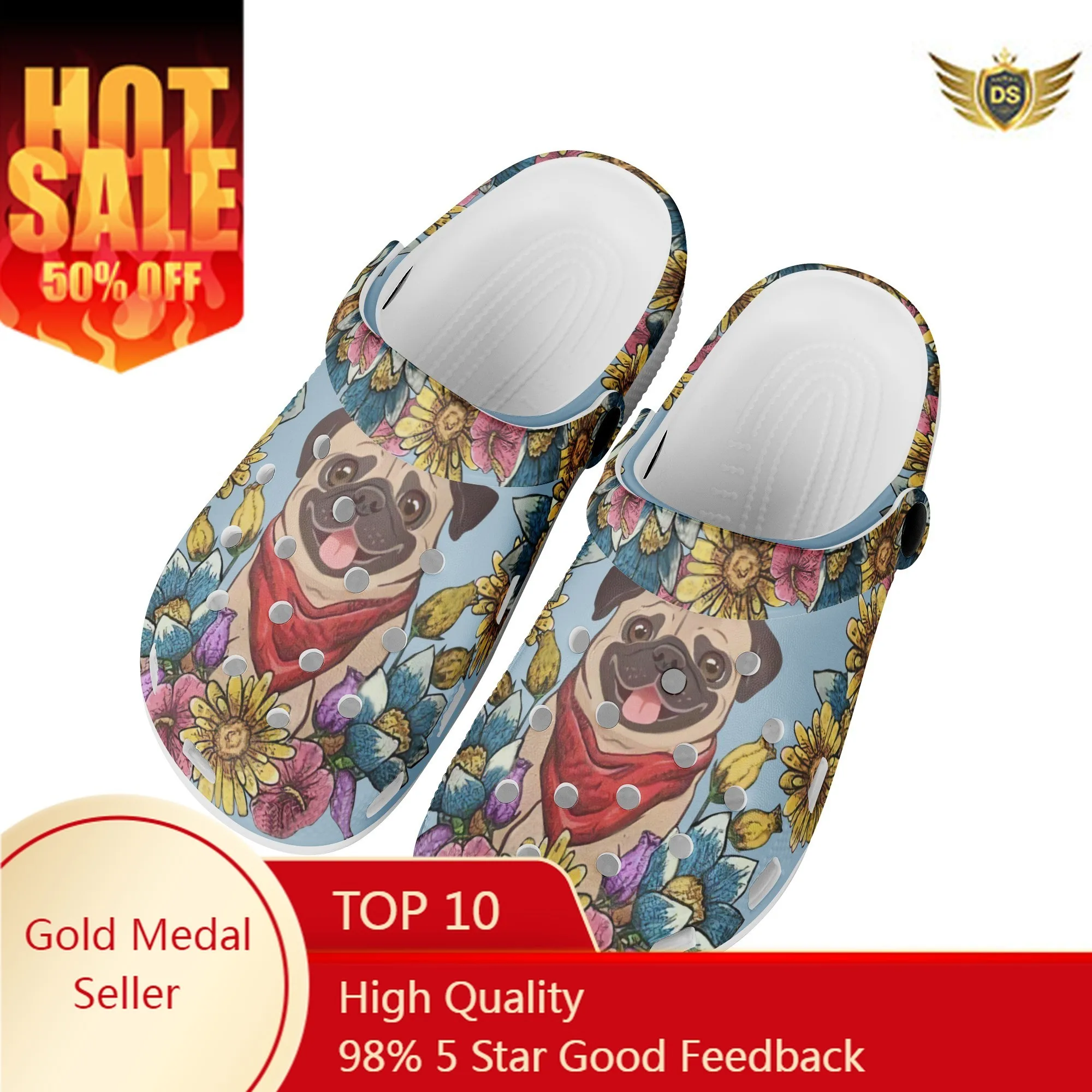 

Cute French Bulldog Sunflower Design Indoor Slippers Dog Paw Pattern Fashion Non-slip Sandals New Popular Flat Beach Slides