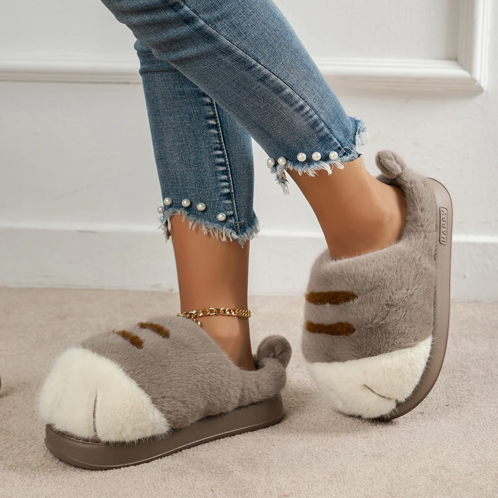 Cute Capybara Cotton Slippers Women Winter Indoor Soft Sole Warm Fur Slides Woman Comfort Non Slip Home Bedroom Slippers